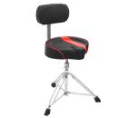 Saddle Drum Throne with Backrest Support by GRIFFIN - Padded Leather Drummer Motorcycle Biker Style Seat - Swivel Adjustable Height Music Drum Chair