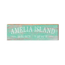 Amelia Island, Florida Coastal Green Wooden Sign w/ Coordinates | Wall Art Print on Real Wood