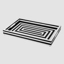 Decorative Tray Concentrics Pattern Resin Inlay Collection in 2 Sizes, Black & White