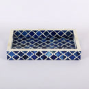 Decorative Tray Moroccan Pattern Bone & Resin Inlay Collection in 3 Sizes, Blue & White