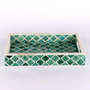 Decorative Tray Moroccan Pattern Bone & Resin Inlay Collection in 3 Sizes, Green & White