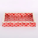 Decorative Tray Moroccan Pattern Bone & Resin Inlay Collection in 3 Sizes, Red & White