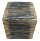 Brown and Black Square Leather Pouf Ottoman, Striped Patchwork Pouf Footstool, Side table, Seat , Foot Rest | TRD105