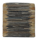 Brown and Black Square Leather Pouf Ottoman, Striped Patchwork Pouf Footstool, Side table, Seat , Foot Rest | TRD105