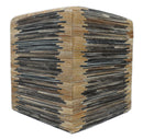 Brown and Black Square Leather Pouf Ottoman, Striped Patchwork Pouf Footstool, Side table, Seat , Foot Rest | TRD105
