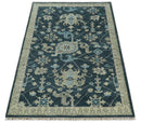 Hand Knotted 5x8 Vintage Oriental Oushak Blue and Camel Wool Area Rug | TRDCP8B