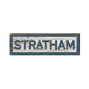 Stratham Navy White Shabby Sign | Real Wood Art Print