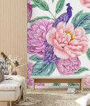 Flowers with Peacocks Wallpaper