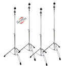 Straight Cymbal Stand Set (4-Pack ) by GRIFFIN - Double-Braced Legs, Slip-Proof Gear Holder & Lightweight for Mobile Drummers - Chrome Percussion Kit for Mounting Crash & Splash Cymbals