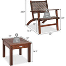 Solid Wood and Rattan 3-Piece Outdoor Patio Furniture Table Chairs Set