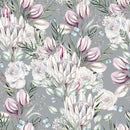 Contemporary Modern Grey Wallpaper with Pink Flowers