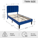 Twin size Blue Upholstered Platform Bed Frame with Headboard