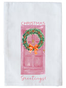 Christmas Greetings Pink Door Kitchen Towel