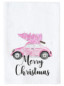 Merry Christmas Pink Car Kitchen Towel