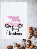 Merry Christmas Pink Car Kitchen Towel