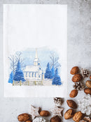 Snowy Blue Church Kitchen Towel