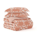 Twin 2 Piece Clay and White Reversible Daisy Medallion Striped Comforter Set
