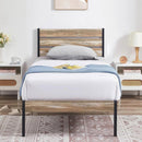Twin Industrial Farmhouse Rustic Wood / Metal Platform Bed Frame with Headboard