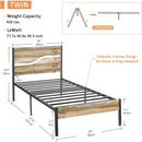 Twin Industrial Farmhouse Rustic Wood / Metal Platform Bed Frame with Headboard