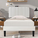 Twin size White Upholstered Platform Bed Frame with Headboard