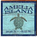 Amelia Island Coordinates sign | Wall Art Print on Real Wood