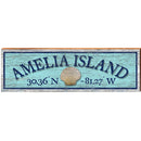Amelia Island Sea Shell Blue Latitude Longitude | Wall Art Print on Real Wood