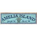 Amelia Island Sea Turtle Blue Latitude Longitude | Wall Art Print on Real Wood