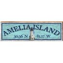 Amelia Island Lighthouse Blue Latitude Longitude | Wall Art Print on Real Wood