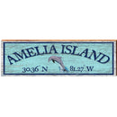 Amelia Island Dolphin Blue Latitude Longitude | Wall Art Print on Real Wood