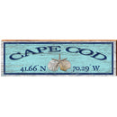 Cape Cod, Massachusetts Sea Shells Latitude Longitude Wooden Sign | Wall Art Print on Real Wood