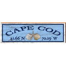 Cape Cod, Massachusetts Sea Shells Latitude Longitude Wooden Sign | Wall Art Print on Real Wood