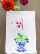 Ginger Jar with Pink Orchid Kitchen Towel