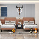 Set of 2 - Twin size Brown Tan Tufted Upholstered Platform Bed with Headboard