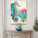 Vibrant Seahorse Watercolor Portrait Canvas Wall Art