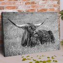 Black And White Longhorn Bull Canvas Wall Art