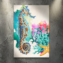 Vibrant Seahorse Watercolor Portrait Canvas Wall Art