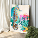 Vibrant Seahorse Watercolor Portrait Canvas Wall Art