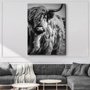 Black And White Highland Cow Portrait Canvas Wall Art