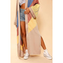Tan Retro Stripe Kimono Big Long Textured Satin Duster [Size SM & L Remaining]