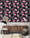 Stylish Pink Flowers on Dark Wallpaper Fashionable