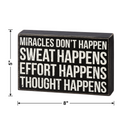 Thought Happens Inspo Box Sign | Classic Black & White Wooden Sign Display | 8" x 5"