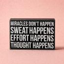 Thought Happens Inspo Box Sign | Classic Black & White Wooden Sign Display | 8" x 5"