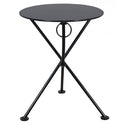 Black metal side table on a white background