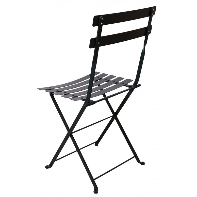 Black metal folding chair on a white background