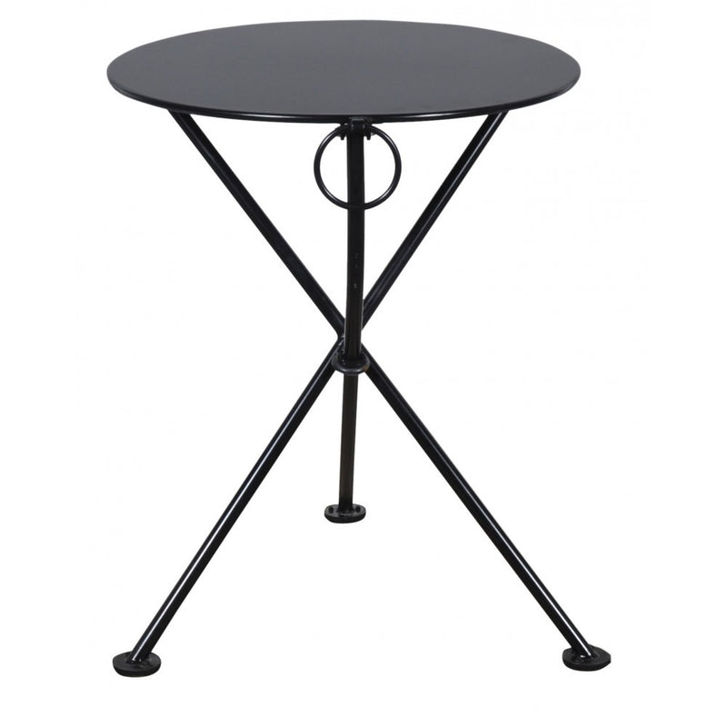 Black metal side table on a white background
