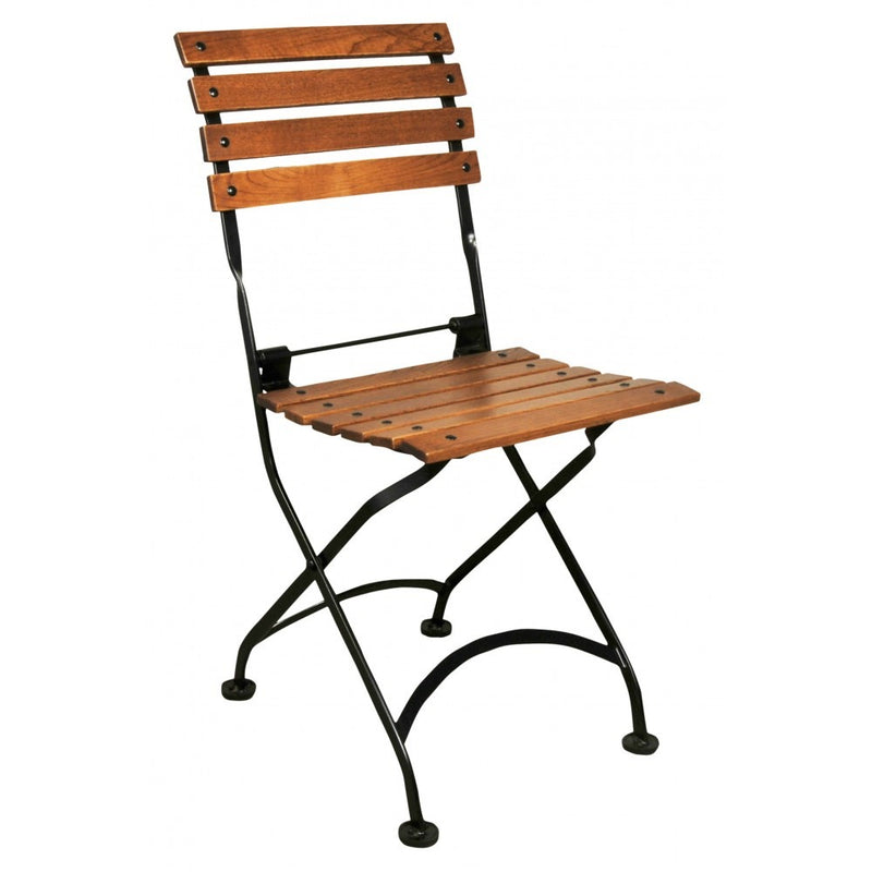 Wooden chair with metal frame on a white background