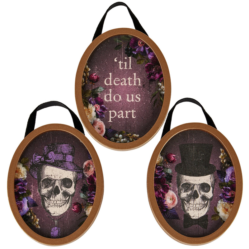 'Til Death Do Us Part Skull Hanging Decor Set | 3 Piece Oval Framed Spooky Ornaments