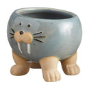 Tiny Blue Walrus Pot | Cute Animal Shaped Ceramic Planter | 2.5" Tall