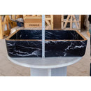 Black Marble Rectangular Bathroom Sink Semi-Polished Finish 14.4 x 20.3 x 4.7 inches