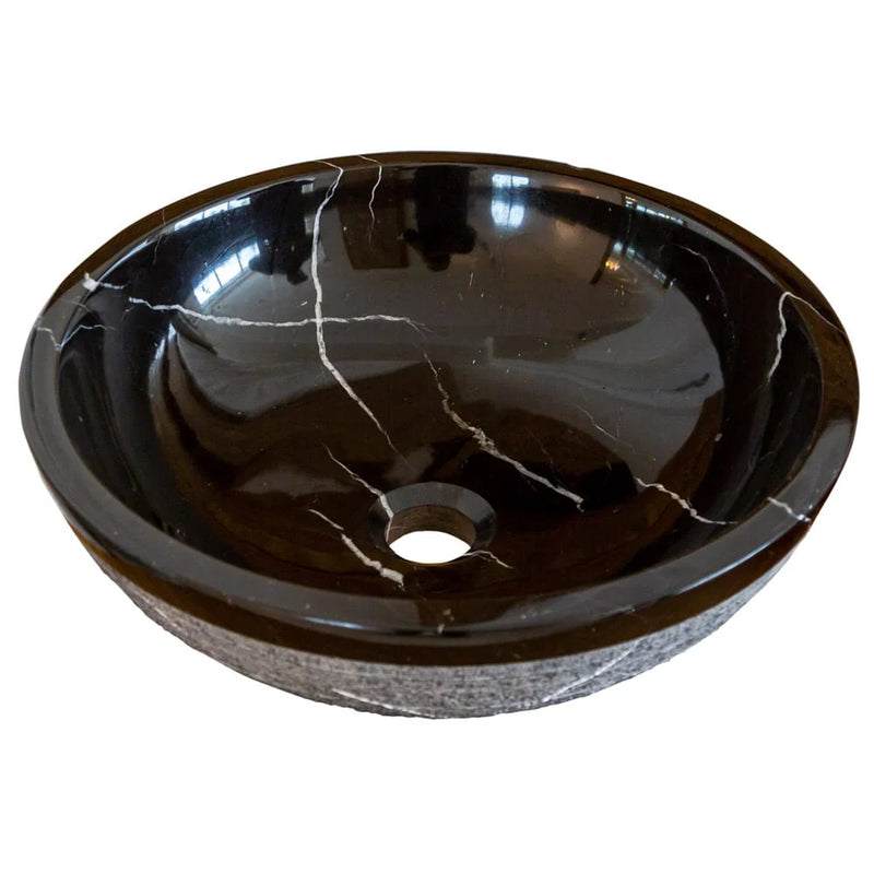 Natural Stone Toros Black Marble Above Vanity Bathroom Sink Rustic Outside (D)16" (H)6" angle view